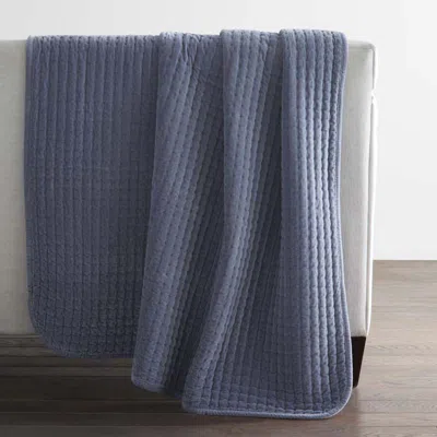 The Company Store Tufted Stitch Velvet Throw Blanket In Blue