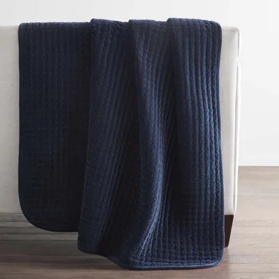 The Company Store Tufted Stitch Velvet Throw Blanket In Blue