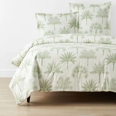 The Company Store Tulum Forest Classic Cool Percale Duvet Cover In Green/ivory