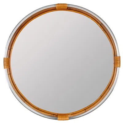 The Company Store Two-tone Round Bamboo Textured Frame Wall Mirror In Beige