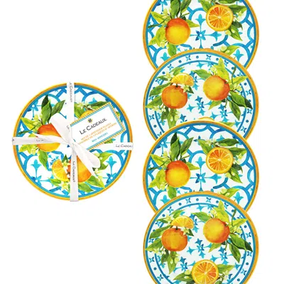 The Company Store Valencia Melamine Appetizer Plates, Set Of 4 In Orange/coral