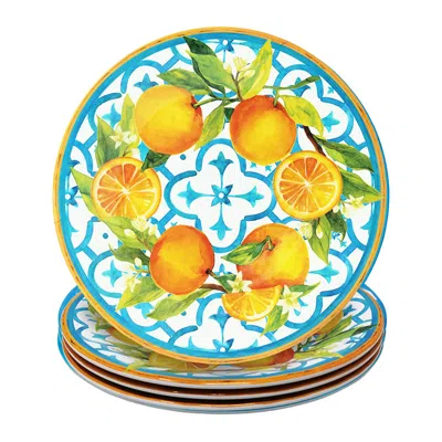 The Company Store Valencia Melamine Dinner Plates, Set Of 4 In Orange/coral