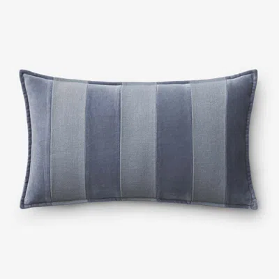 The Company Store Velvet Linen Stripe Decorative Lumbar Pillow Cover In Blue