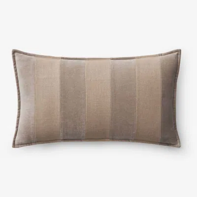 The Company Store Velvet Linen Stripe Decorative Lumbar Pillow Cover In Brown