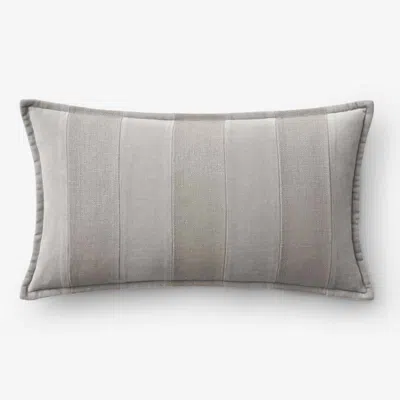 The Company Store Velvet Linen Stripe Decorative Lumbar Pillow Cover In Gray