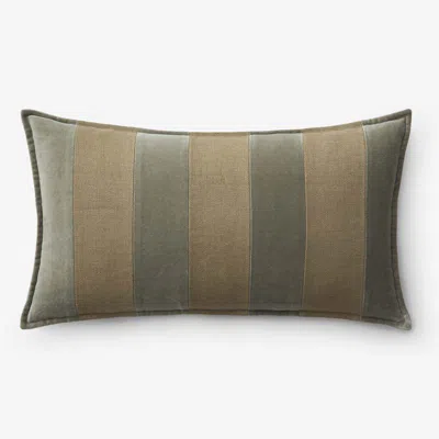 The Company Store Velvet Linen Stripe Decorative Lumbar Pillow Cover In Green