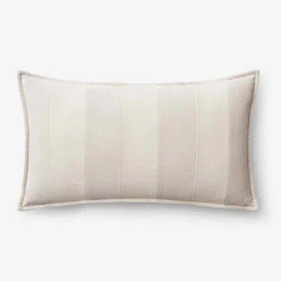The Company Store Velvet Linen Stripe Decorative Lumbar Pillow Cover In Neutral