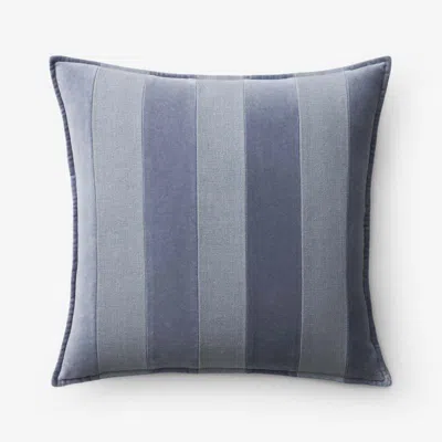 The Company Store Velvet Linen Stripe Decorative Square Pillow Cover In Blue