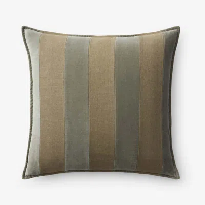 The Company Store Velvet Linen Stripe Decorative Square Pillow Cover In Green