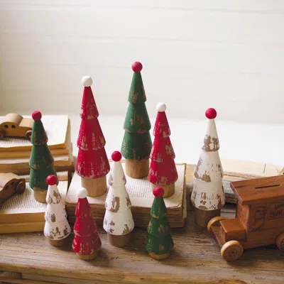 The Company Store Vintage Wood Trees, Set Of 9 In Multi
