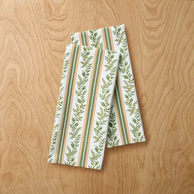 The Company Store West Hill Tea Towels, Set Of 2 In Green/yellow