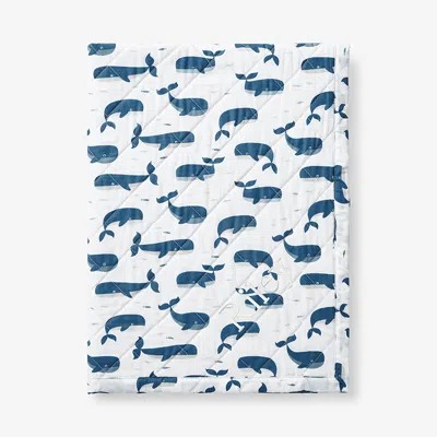 The Company Store Whale School Classic Cool Organic Cotton Percale Quilted Reversible Sherpa Stroller Blanket In Blue