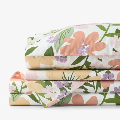 The Company Store Whimsy Garden Classic Cool Cotton Percale Bed Sheet Set In Green/orange/coral