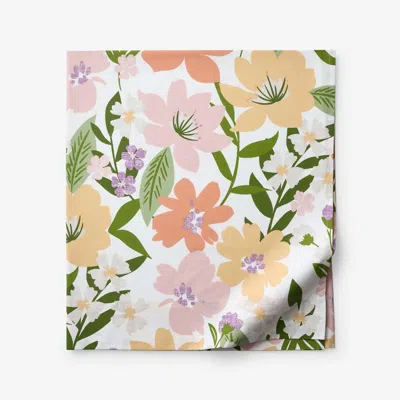 The Company Store Whimsy Garden Classic Cool Cotton Percale Flat Bed Sheet In Green/orange/coral