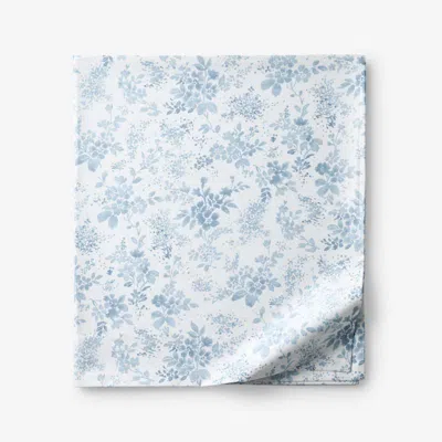 The Company Store Whisper Fleur Premium Smooth Wrinkle-free Sateen Flat Bed Sheet In Blue/white