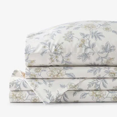 The Company Store Whispering Garden Premium Smooth Wrinkle-free Sateen Bed Sheet Set In Gray/white/yellow