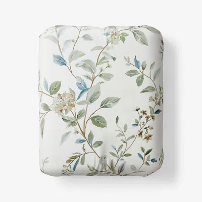 The Company Store Whispering Leaves Premium Smooth Wrinkle-free Sateen Fitted Bed Sheet In Blue/green/ivory