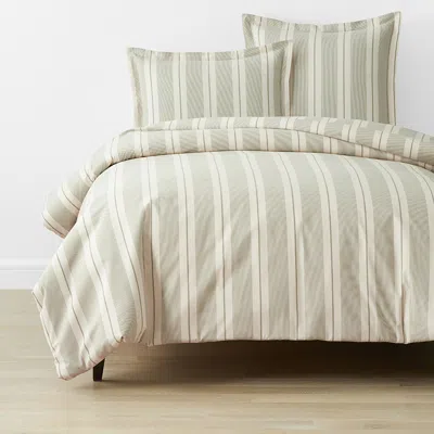 The Company Store Wide Stripe Classic Cool Cotton Percale Bed Duvet Cover In Green/white
