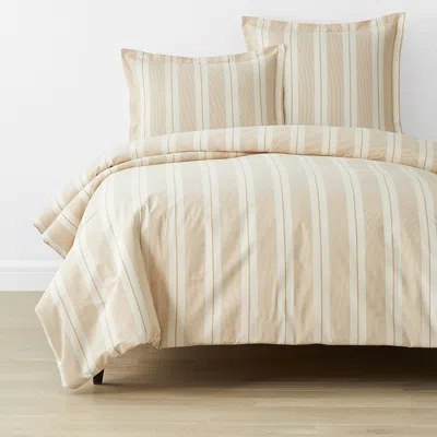 The Company Store Wide Stripe Classic Cool Cotton Percale Bed Duvet Cover In White/yellow