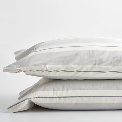 The Company Store Wide Stripe Classic Cool Cotton Percale Pillowcase Set In Blue