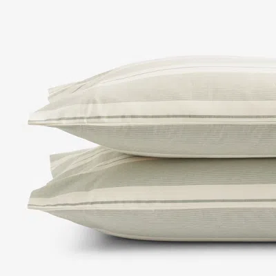 The Company Store Wide Stripe Classic Cool Cotton Percale Pillowcase Set In Green/white