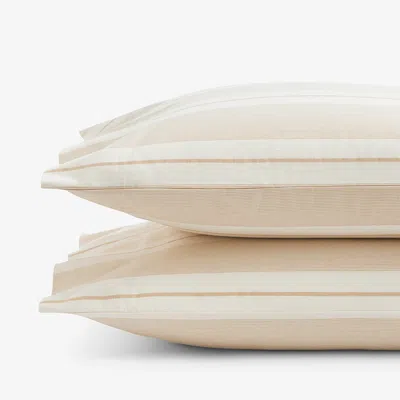 The Company Store Wide Stripe Classic Cool Cotton Percale Pillowcase Set In White/yellow