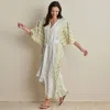 The Company Store Women's Caftan In Green/yellow