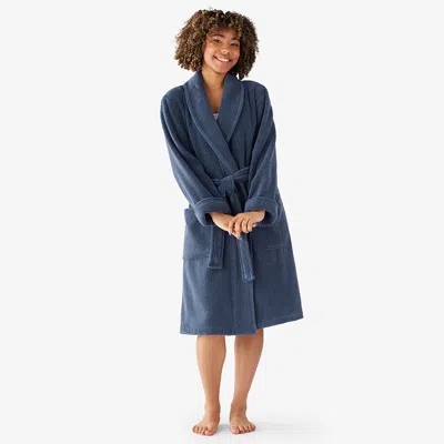 The Company Store Women's Short Robe In Blue