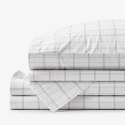 The Company Store Yarn-dyed Plaid Garment Washed Cotton Percale Bed Sheet Set In White
