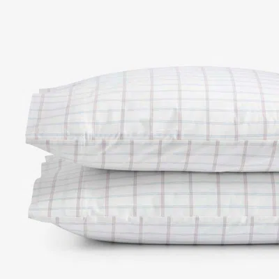 The Company Store Yarn-dyed Plaid Garment Washed Cotton Percale Pillowcase Set In White