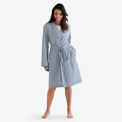 The Company Store Yarn-dyed Stripe Pima Cotton Women's Kimono Robe In Blue