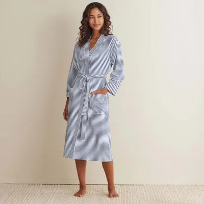 The Company Store Yarn-dyed Stripe Pima Cotton Women's Kimono Robe In Blue