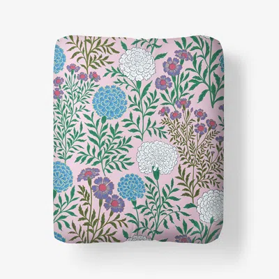 The Company Store Zinnia Floral Classic Smooth Sateen Fitted Bed Sheet In Blue/pink