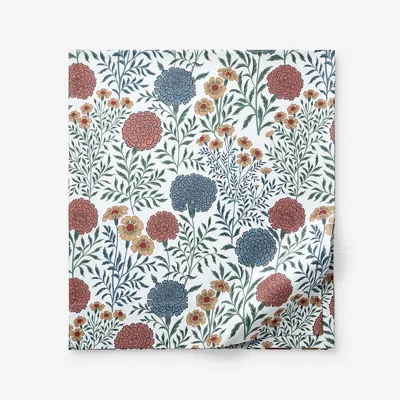 The Company Store Zinnia Floral Classic Smooth Sateen Flat Bed Sheet In Blue/ivory