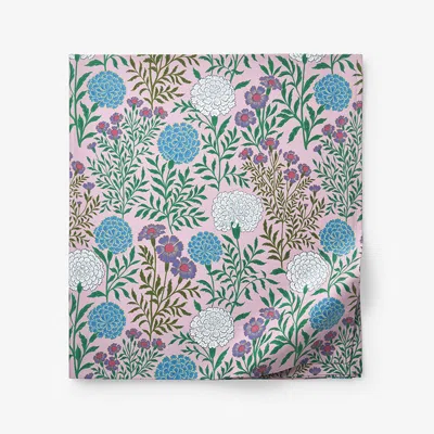 The Company Store Zinnia Floral Classic Smooth Sateen Flat Bed Sheet In Blue/pink