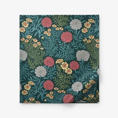 The Company Store Zinnia Floral Classic Smooth Sateen Flat Bed Sheet In Blue/teal/turquoise