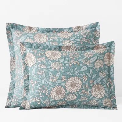 The Company Store Zinnia Garden Classic Cool Cotton Percale Sham In Blue/brown/teal