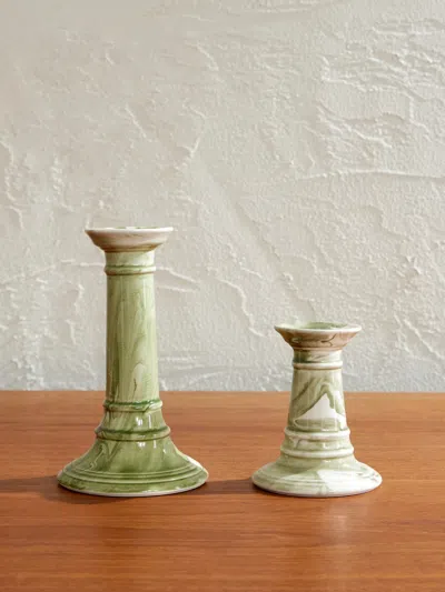 The Conran Shop Earthenware Candlestick In Green