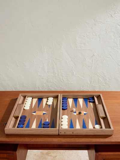 The Conran Shop Milos Wood Travel Backgammon Set In Blue