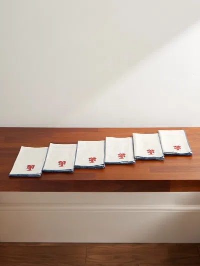 The Conran Shop Vedura Set Of Six Embroidered Cotton And Linen-blend Napkins In White