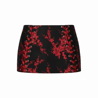 The Coolgirl Nyc Women's Black Gabriella Skirt In Red Plum Blossom