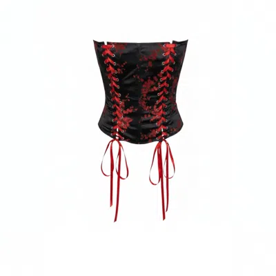The Coolgirl Nyc Women's Black / Red Gabriella Corset In Black With Red Plum Blossom In Multi