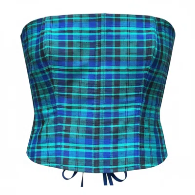 The Coolgirl Nyc Women's Blue / Black Jane Corset In Blue Plaid