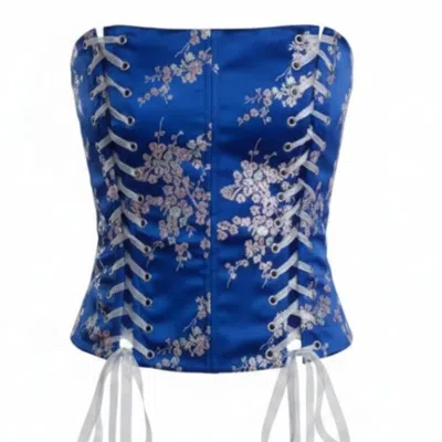 The Coolgirl Nyc Women's Blue Gabriella Corset In Silver Plum Blossom
