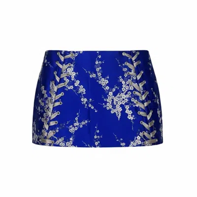 The Coolgirl Nyc Women's Blue Gabriella Skirt In Silver Plum Blossom