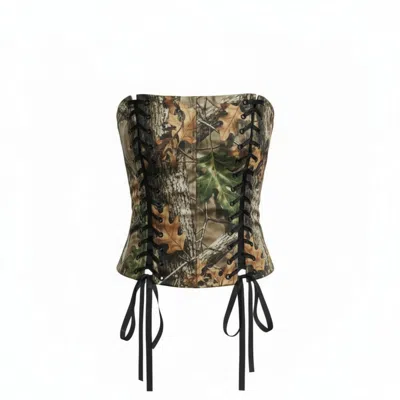 The Coolgirl Nyc Women's Brown Gabriella Corset In Real Tree Camo In Green
