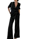The Cotton Brand Meredith Double-breasted Satin Blazer And Pant Set In Black In Black