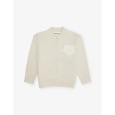 The Couture Club Kids' Monogram Zip-through Knitted Jumper 1-10 In Neutral