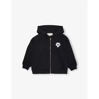 The Couture Club Kids' Black Applique-logo Relaxed-fit Cotton-blend Hoody 1-9