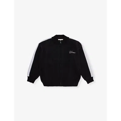 The Couture Club Kids' Black Funnel-neck Side-stripe Cotton-jersey Jacket 1-8 Y